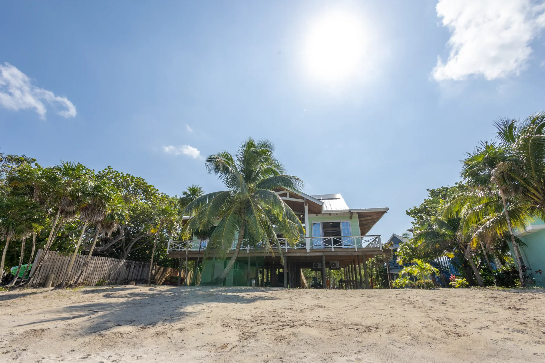 The beachfront house seen from the shoreline