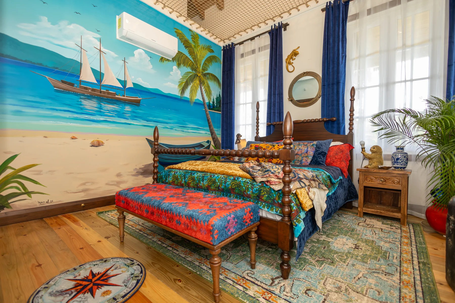 Captain’s Quarters mural and colorful bedding