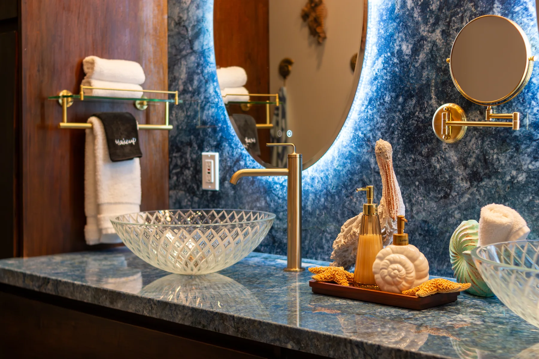 Ocean Room bathroom sink and blue stone details